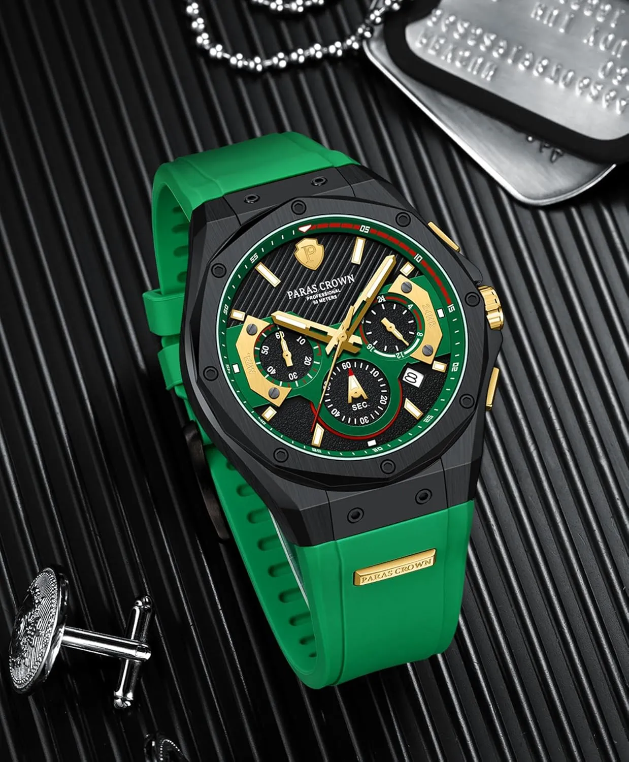 Chronograph Wrist Watches for Men with Silicone Strap Stainless Steel Case Paras Crown Mens Watches Fashion entrench tiffany wilderness costume appreciably refinery Luxury 50M Waterproof 