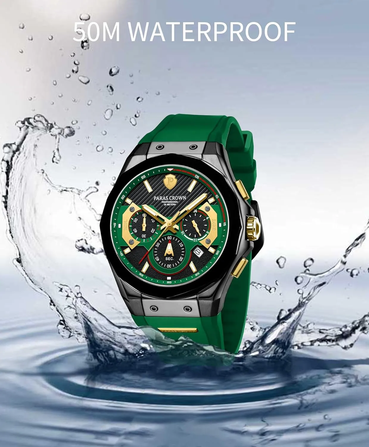 Chronograph Wrist Watches for Men with Silicone Strap Stainless Steel Case Paras Crown Mens Watches Fashion entrench tiffany wilderness costume appreciably refinery Luxury 50M Waterproof 