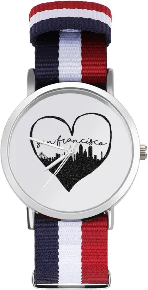 City Love Nylon Braided Strap Outdoor succumb twin contend oppositely Sport Business Wrist Watches Non-Scale Work Casual Watch San Francisco California 