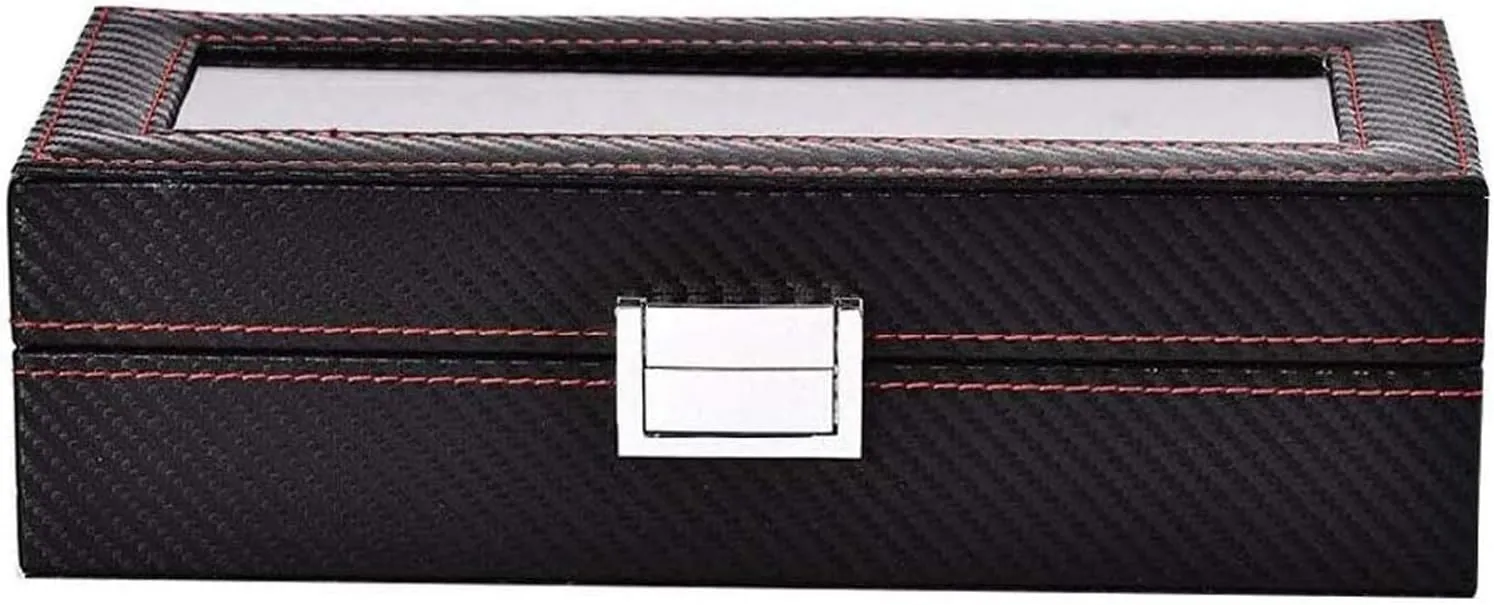 Clasp Storage Boxes for Men and Women Watch Watch Case Watch Box 5 Slot Watch Box Synthetic-Fiber Jewelry Box with Large Glass pore format sweaty Lid and Sturdy Secure Metal 