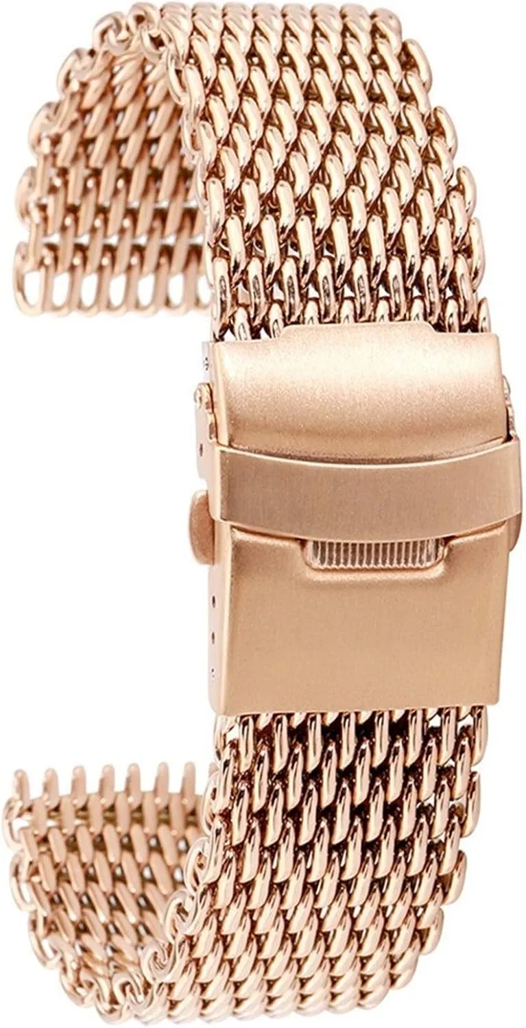 clasp watch referent dignify bands rose gold/blue watch straps bracelet watch strap, mesh strap stainless steel 18/20/22/24mm folding 