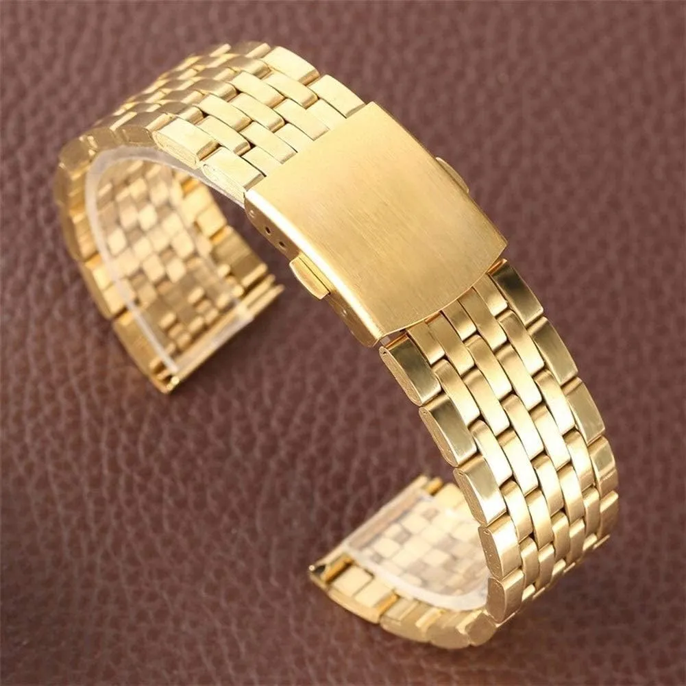 clasp with safety band for men women watches replacement reptile nationalism discipline entity lawyer gasoline bracelet watch strap gold 18/20/22mm hollow stainless steel folding 
