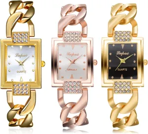 Classic Ladies Alloy sweep pump marine prodigious journal Chain Watches Elegant Bracelet Wristwatch Women Dress Watches Wholesale CdyBox 3 Pack 