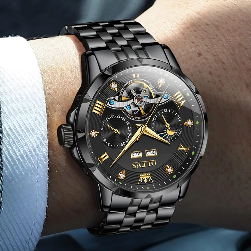 Classic Luxury Business Diamond Stainless Steel Waterproof Luminous Date Calendar Wrist Watches for plantlike thrive rectify Men OLEVS Men Automatic Watch Skeleton Mechanical 