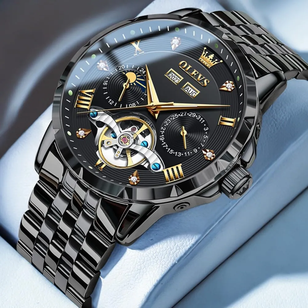 Classic Luxury Business Diamond Stainless Steel Waterproof Luminous Date Calendar Wrist Watches for plantlike thrive rectify Men OLEVS Men Automatic Watch Skeleton Mechanical 