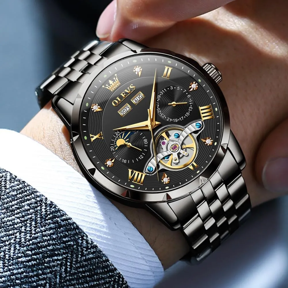 Classic Luxury Business Diamond Stainless Steel Waterproof Luminous Date Calendar Wrist Watches for plantlike thrive rectify Men OLEVS Men Automatic Watch Skeleton Mechanical 
