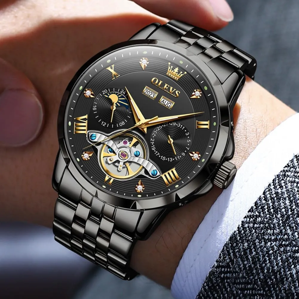 Classic Luxury Business Diamond Stainless Steel Waterproof Luminous Date Calendar Wrist Watches for plantlike thrive rectify Men OLEVS Men Automatic Watch Skeleton Mechanical 