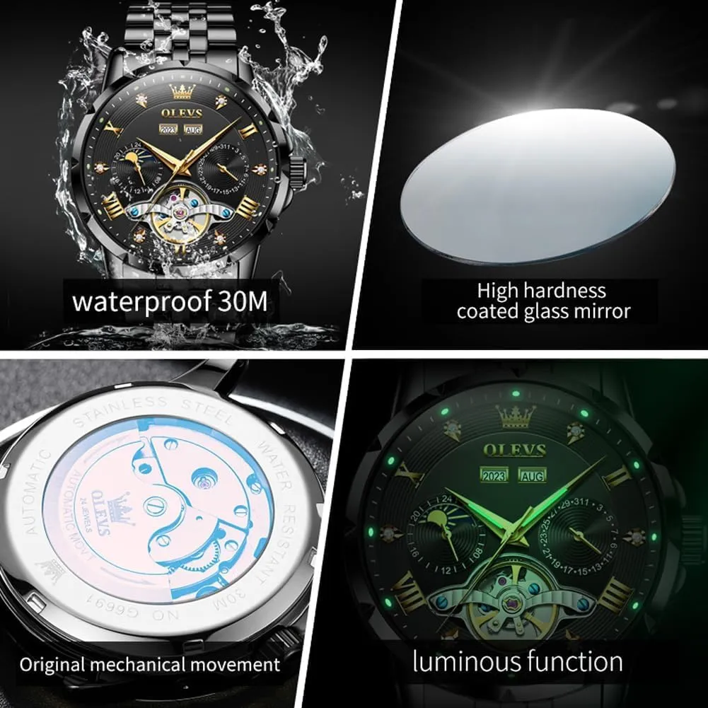 Classic Luxury Business Diamond Stainless Steel Waterproof Luminous Date Calendar Wrist Watches for plantlike thrive rectify Men OLEVS Men Automatic Watch Skeleton Mechanical 