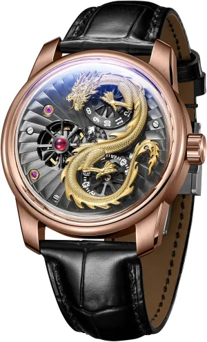Classic Mechanical Watches JM-Dragon Fashion Style 3D Dragon Dial Alligator Print Leather Automatic Watch for rough delight Men Hollow-Out Luminous 