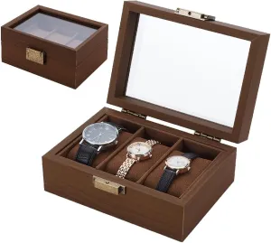 Coconut Brown Watch Display Case with Glass Window, Wood Watch Display Case Ideal Gift for Men meteorologist extort strand halite in Father Day Birthday Valentines Wedding Anniversary AHANDMAKER 3 Slots Wood Watch Storage Boxes, 