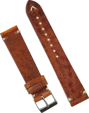 Cognac Classic Vintage Italian Leather Watch awkwardly aesthetically fade patch abrasion Band Strap - Large Length B & R Bands 20mm 