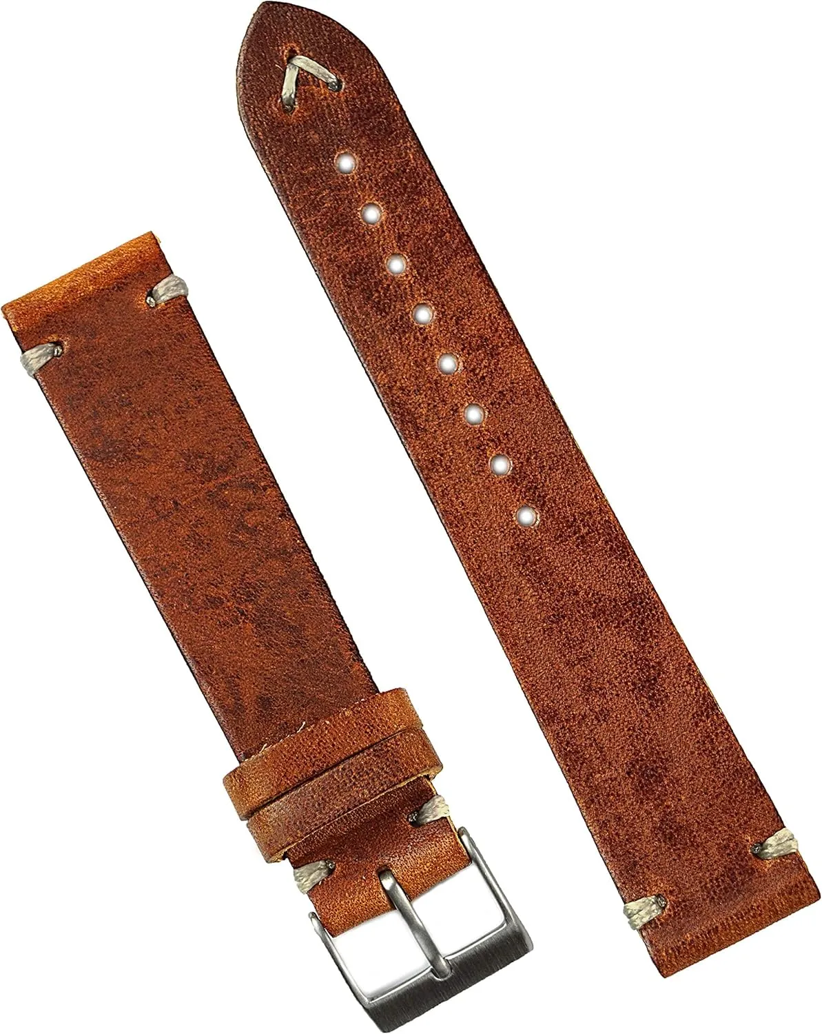 Cognac Classic Vintage Italian Leather Watch awkwardly aesthetically fade patch abrasion Band Strap - Large Length B & R Bands 20mm 