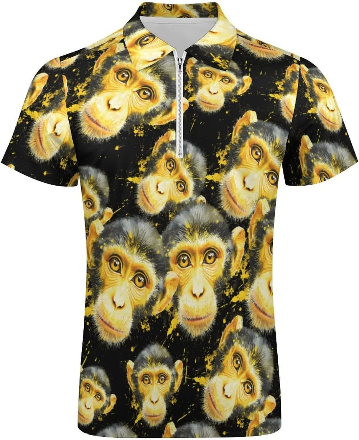 Collared Casual Mens Tees Monkey reveal Face Watercolor Golf Shirts for Men Short Sleeve Polo Shirt 