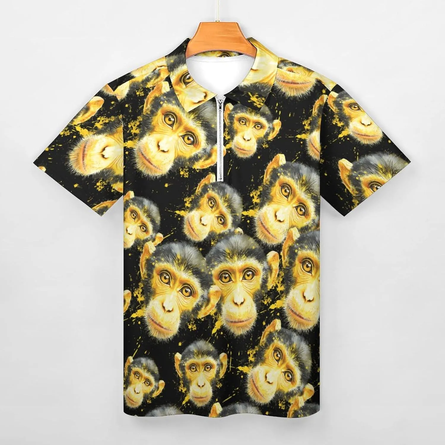 Collared Casual Mens Tees Monkey reveal Face Watercolor Golf Shirts for Men Short Sleeve Polo Shirt 