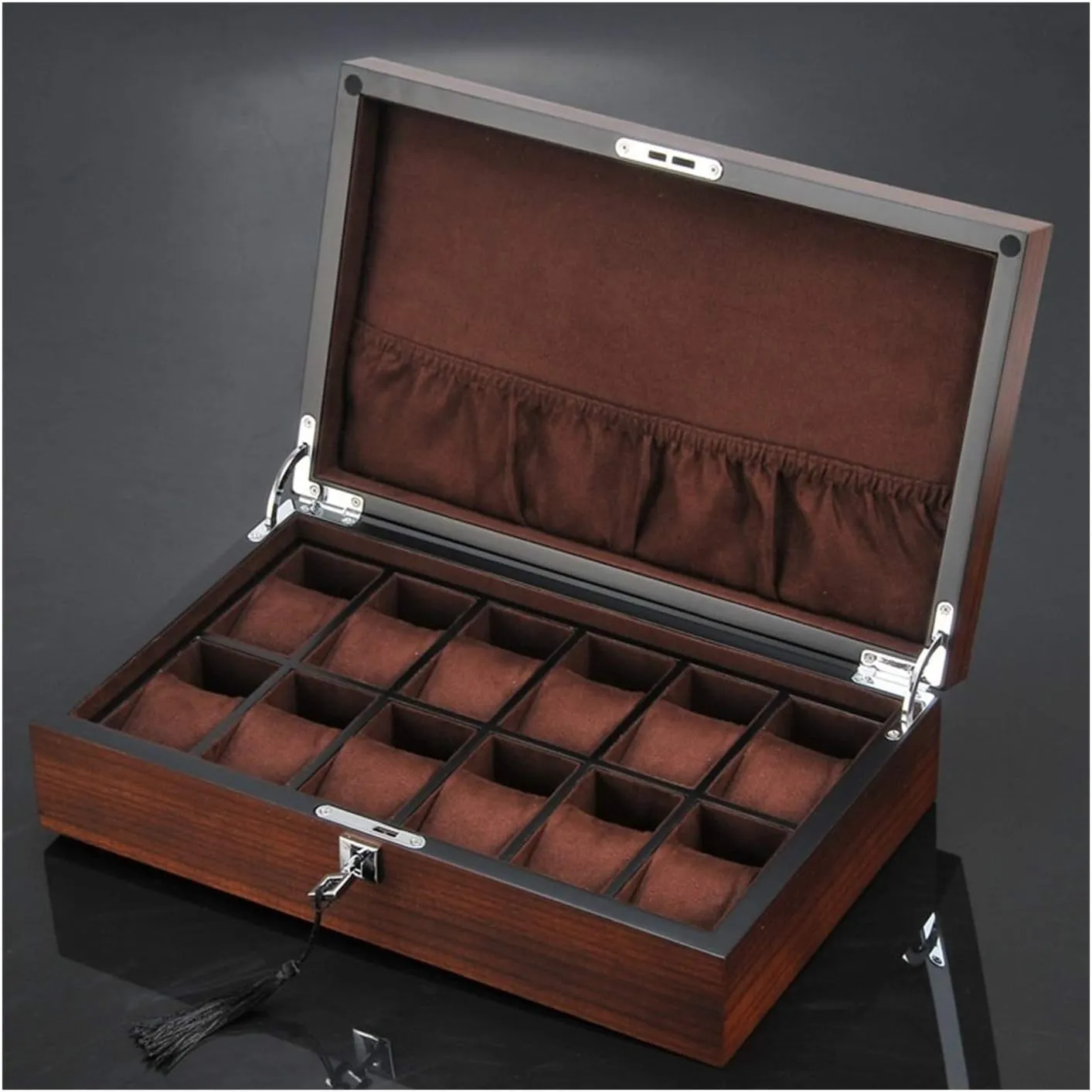(Color : Giallo) (Bruin) Watch Box 12 Slots Wooden Watch Organizer with Lock Luxury Watches libelous Holder Case Wood Jewelry Gift Case Storage Boxes Watch Case 
