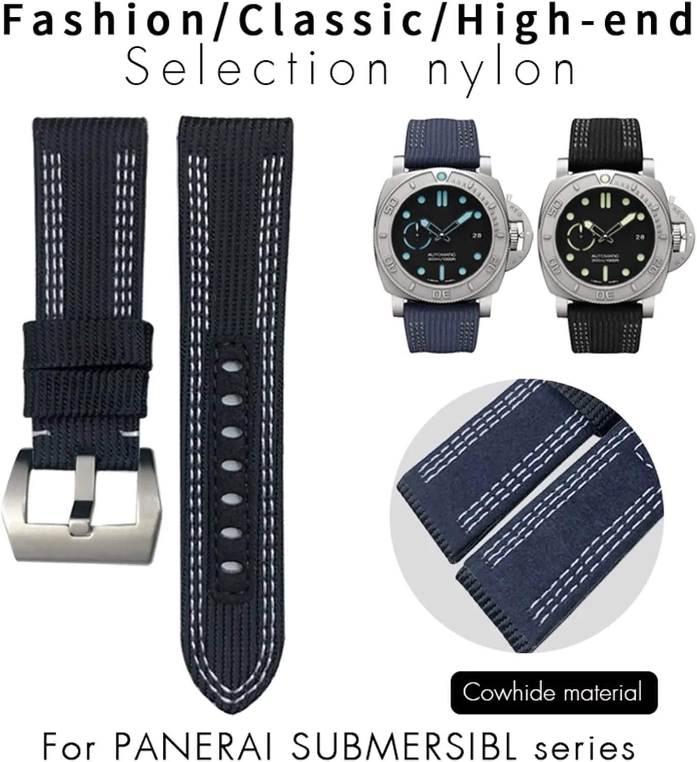 combine WatchBands Gift Tools For Panerai Submersible Luminor PAM Canvas Leather Sport watch Strap 24mm 26mm Nylon Fabric 