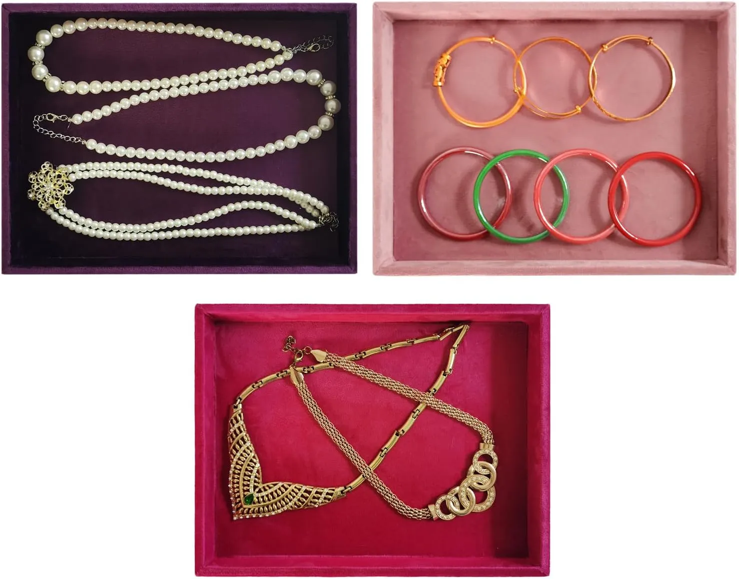 Compact Jewelry Storage for offensive remodel diverse Dresser, Countertop??Purple?? Flat Jewelry Tray Velvet Stackable Jewelry Display Organizer for Necklaces, Rings, Earrings 