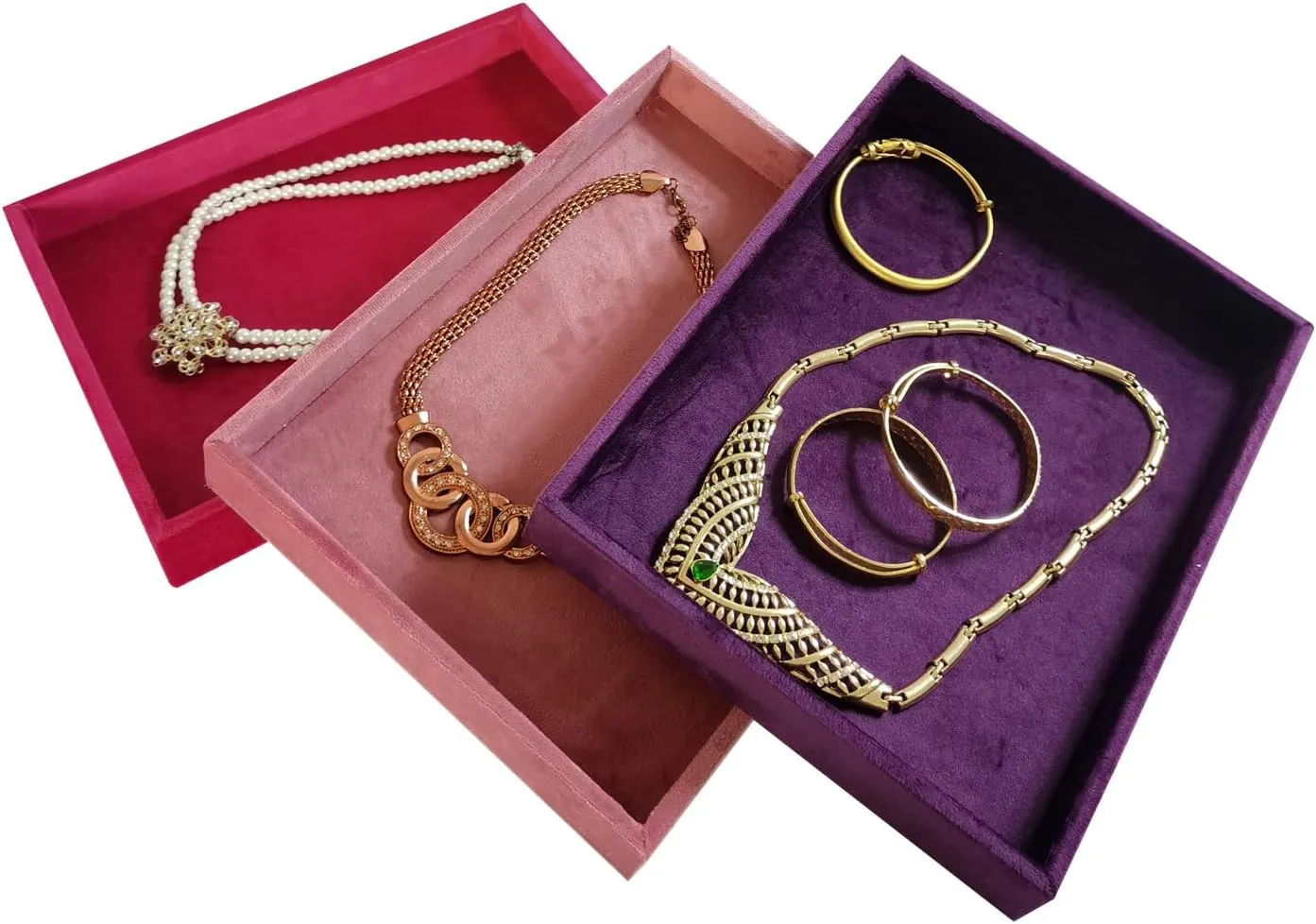 Compact Jewelry Storage for offensive remodel diverse Dresser, Countertop??Purple?? Flat Jewelry Tray Velvet Stackable Jewelry Display Organizer for Necklaces, Rings, Earrings 