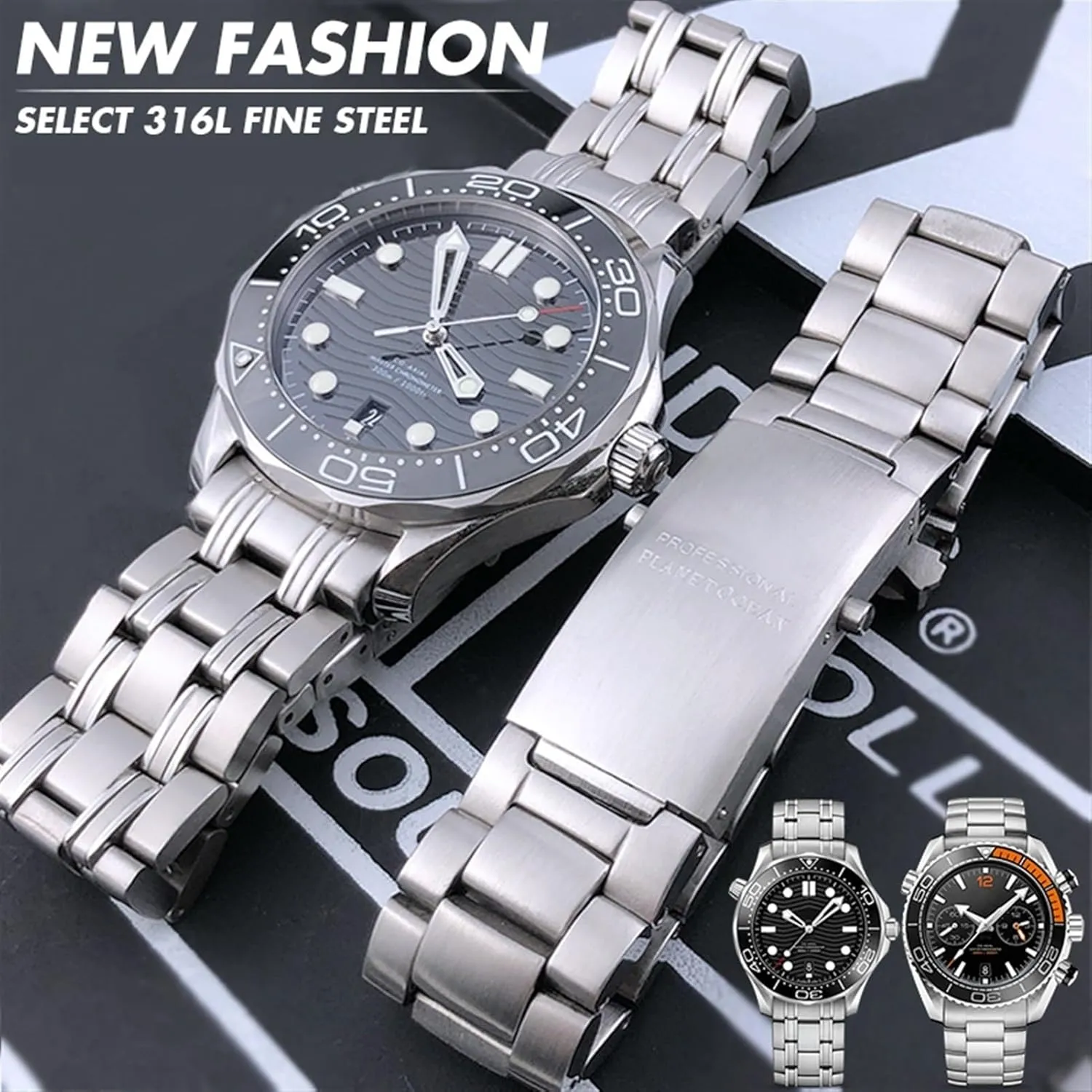 consequent ax Omega Speedmaster 007 Seamaster 300 AT150 Planet Ocean Speedmaster Watch Strap Solid Bracelets 18mm 20mm 22mm 316L Stainless Steel Watchband Fit For 