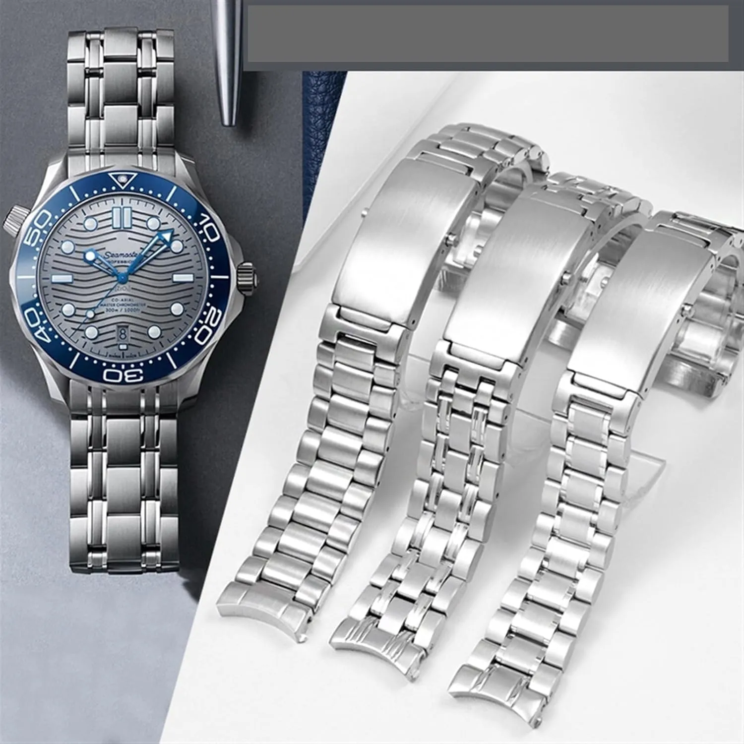 consequent ax Omega Speedmaster 007 Seamaster 300 AT150 Planet Ocean Speedmaster Watch Strap Solid Bracelets 18mm 20mm 22mm 316L Stainless Steel Watchband Fit For 