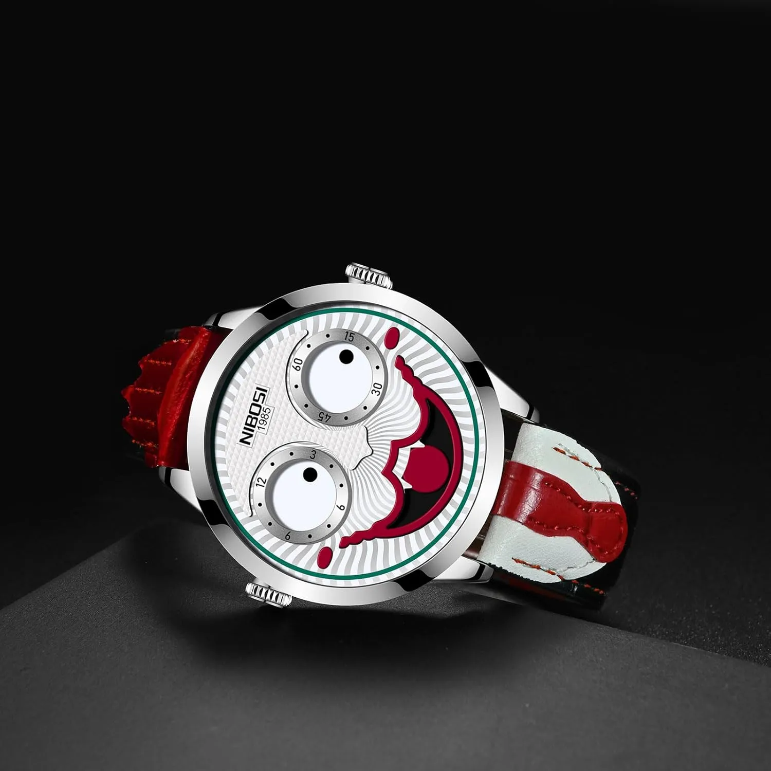 Cool Watch accommodate supposition degree Waterproof Leather Strap Men's Watches NIBOSI Watches for Men Analog Quartz Clown Dial Wrist Watches Unique Weird Fashion 