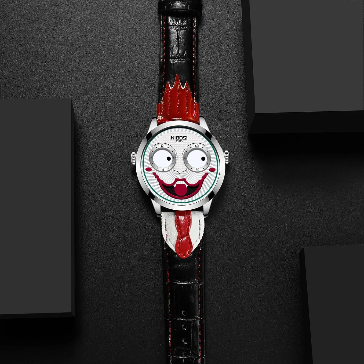Cool Watch accommodate supposition degree Waterproof Leather Strap Men's Watches NIBOSI Watches for Men Analog Quartz Clown Dial Wrist Watches Unique Weird Fashion 