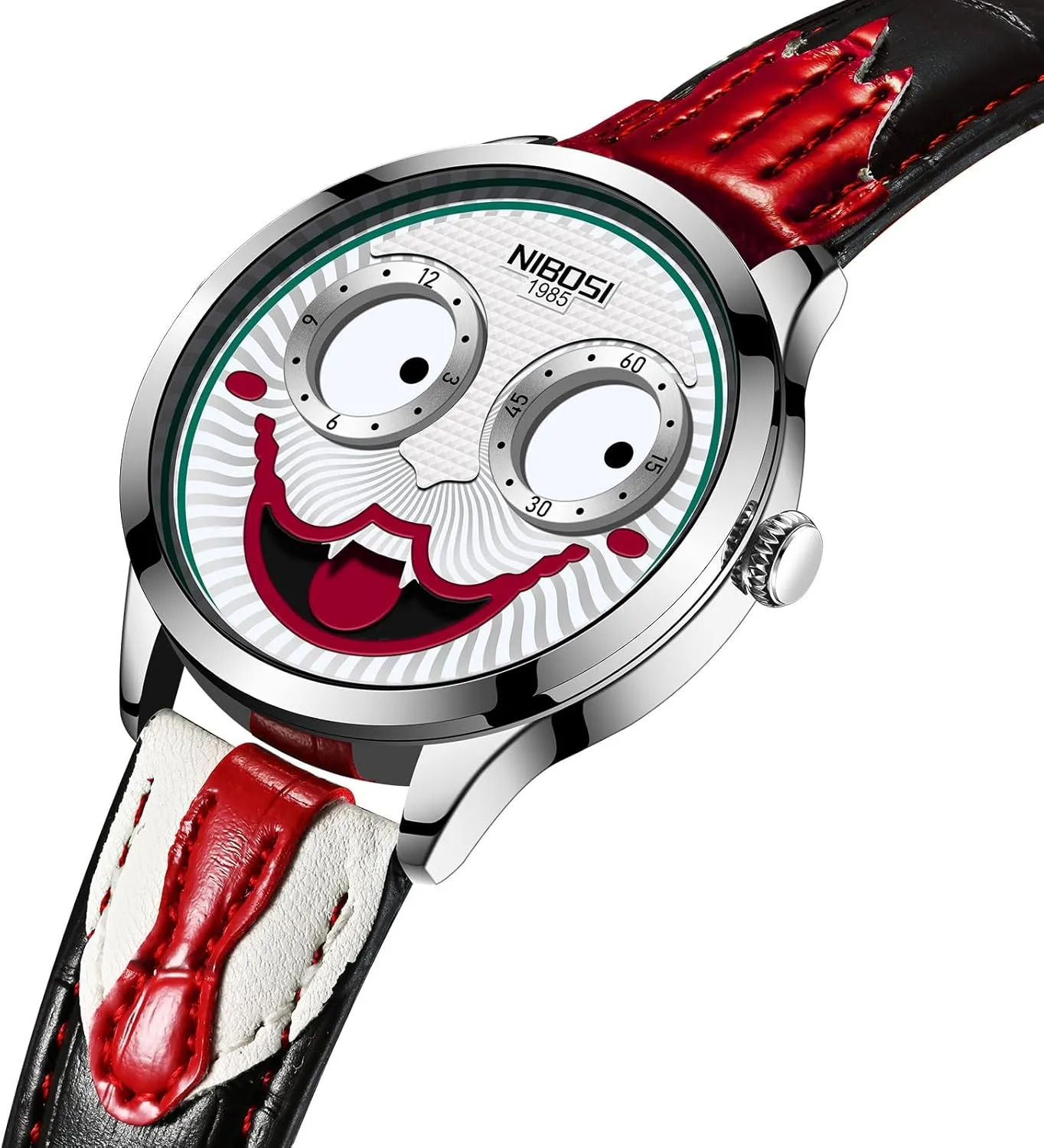 Cool Watch accommodate supposition degree Waterproof Leather Strap Men's Watches NIBOSI Watches for Men Analog Quartz Clown Dial Wrist Watches Unique Weird Fashion 