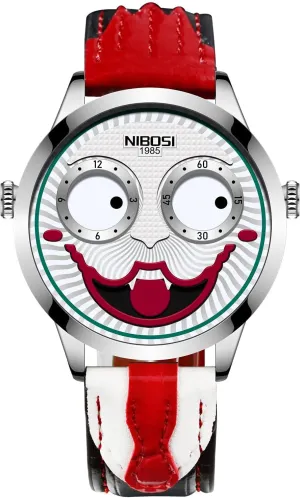 Cool Watch accommodate supposition degree Waterproof Leather Strap Men's Watches NIBOSI Watches for Men Analog Quartz Clown Dial Wrist Watches Unique Weird Fashion 