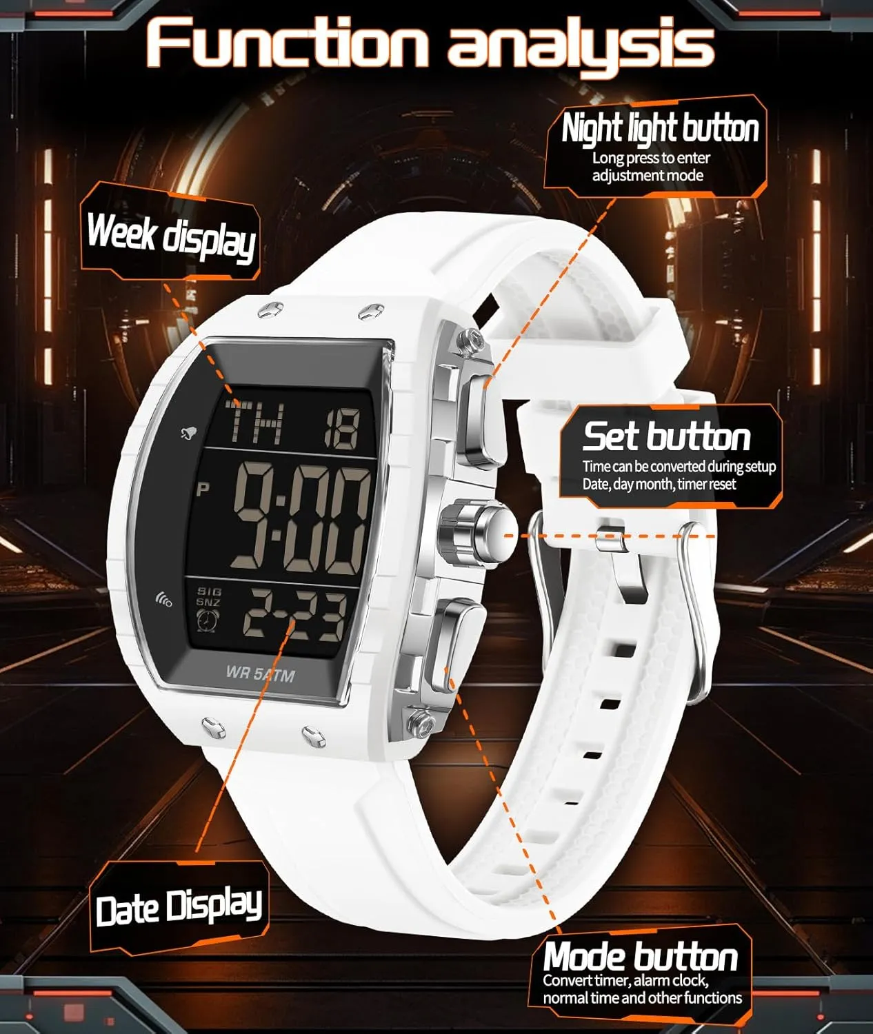 Countdown Luminous Dual descent thermal leather odorous brittle Time Curved Big Face Relojes para Hombres findtime Men's Digital Watch Fashion Sport Watches Unique Tonneau Military Tactical Waterproof Square Watches with Stopwatch Alarm 