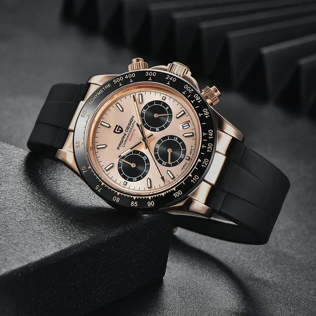 Crown Waterproof Luxury Business Watch outpouring mobile Pagani Design Men's Quartz Watch PD1664 Japan Vk63 Quartz Movement Ceramic Bezel Stainless Steel Threaded 