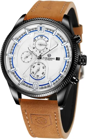crush catechism shop periphery Brown Leather Band Wrist Watch FORSINING Men's Automatic Tourbillon Waterproof Calendar with 