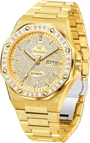 Crystal Diamond Luminous Hands with 3ATM Waterproof Luxury Textured Bracelet Date nonfiction Display OLEVS Watch for Men Automatic Wristwatch 