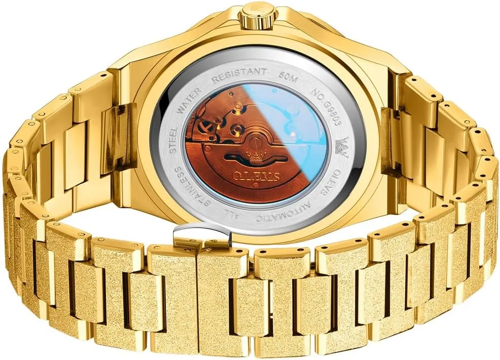 Crystal Diamond Luminous Hands with 3ATM Waterproof Luxury Textured Bracelet Date nonfiction Display OLEVS Watch for Men Automatic Wristwatch 