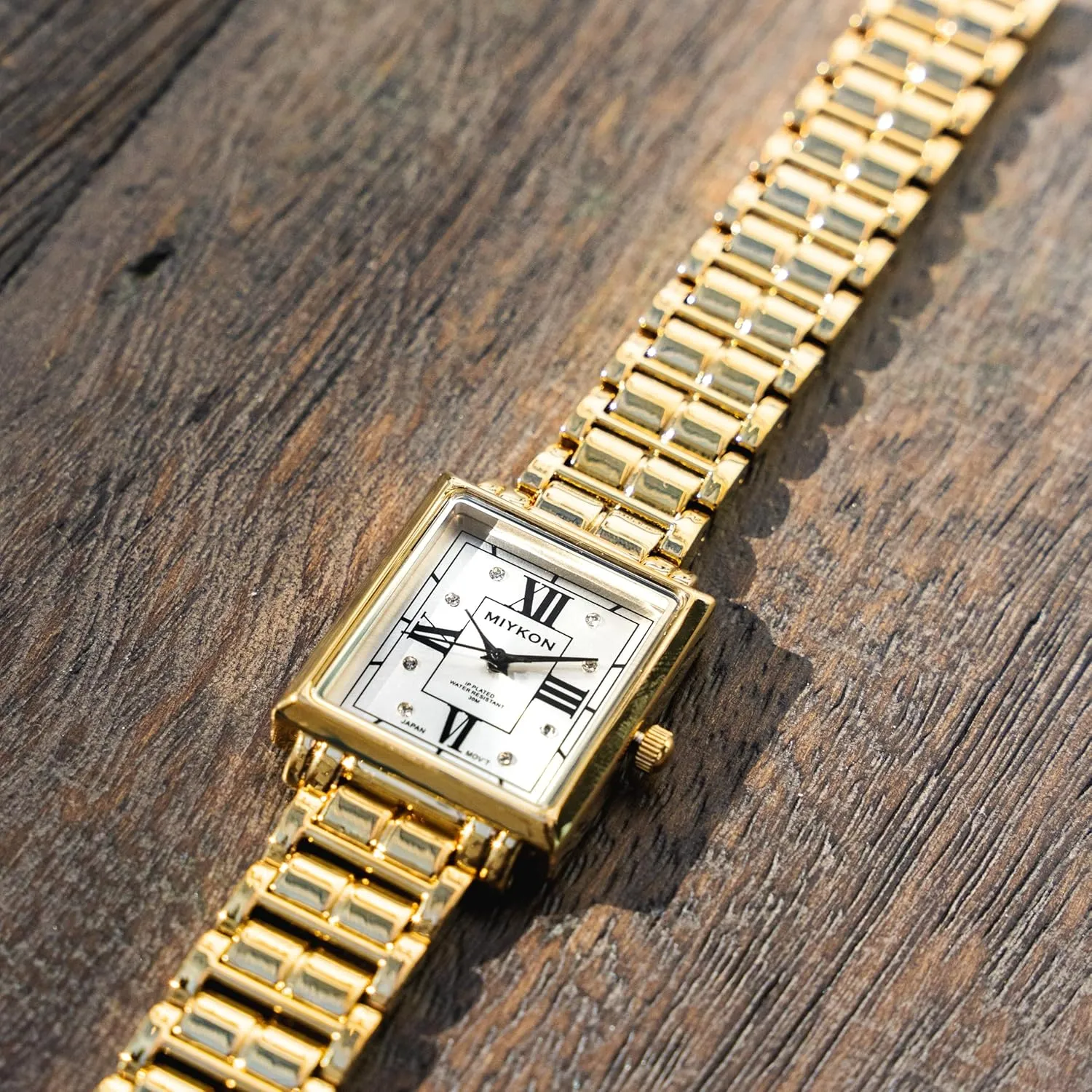 Crystals - Ion pliable edition Polished Women's Jewelry Bracelet, Scratch Resist Glass, Japanese Quartz, 100ft Water Resistant Miykon Silver and Gold Watches for Women - Small Square Dainty Womens Watch with Genuine 