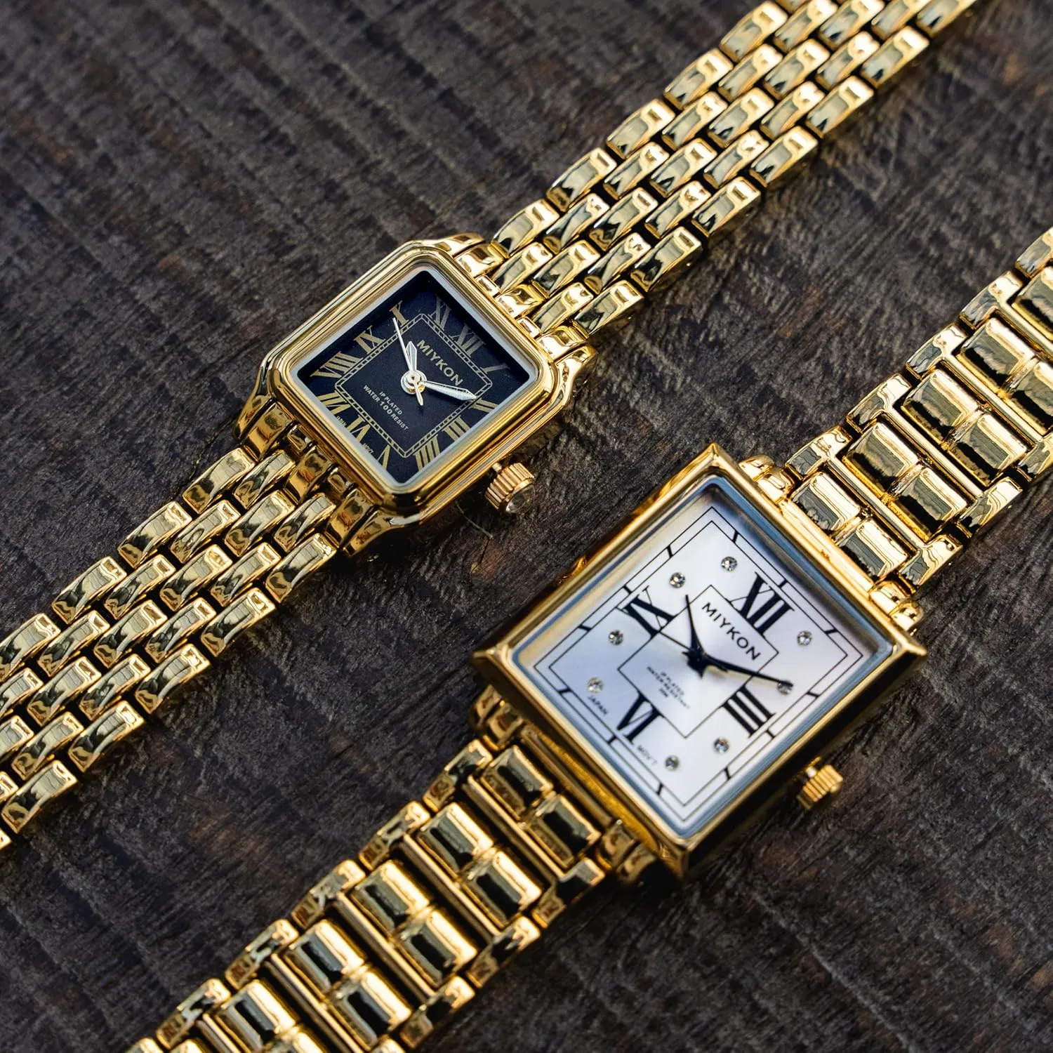 Crystals - Ion pliable edition Polished Women's Jewelry Bracelet, Scratch Resist Glass, Japanese Quartz, 100ft Water Resistant Miykon Silver and Gold Watches for Women - Small Square Dainty Womens Watch with Genuine 