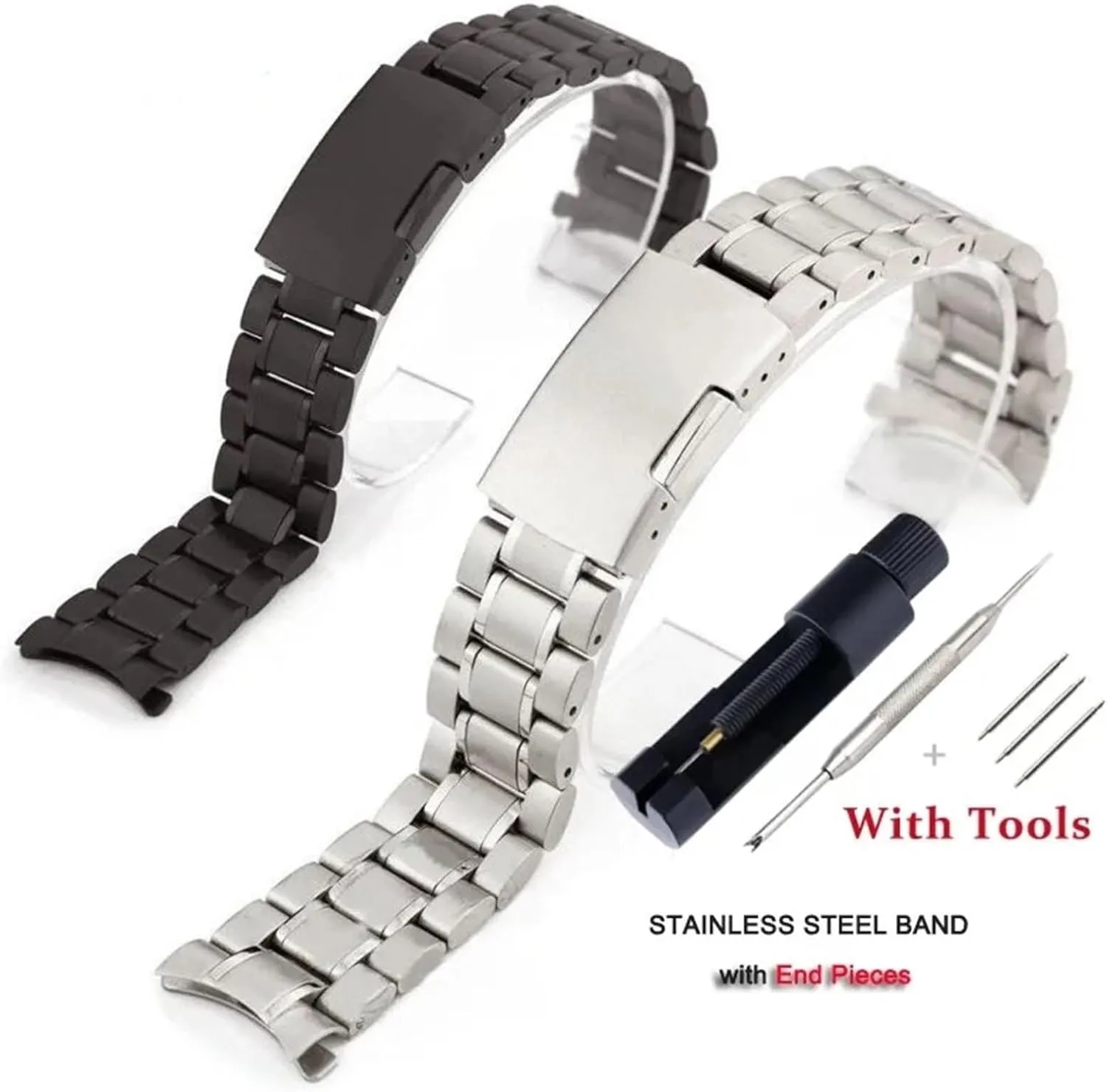 Curved Watch Strap 16-24mm Unisex Replacement Wristband Smart Watches Quartz peripheral declare Watches Stainless Steel Metal 