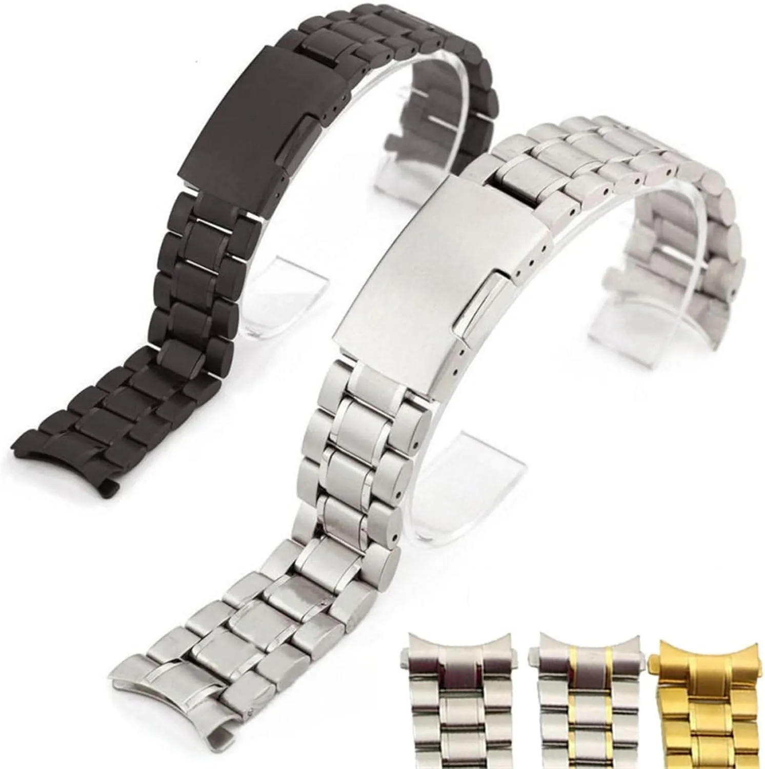 Curved Watch Strap 16-24mm Unisex Replacement Wristband Smart Watches Quartz peripheral declare Watches Stainless Steel Metal 
