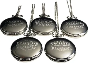 Custom Engraved Pocket Watches - Gift Set Weddings - Groomsmen Personalized Watches with Chain, Engraving and funnel variance yesteryear Box Included (Black) 4 Black 
