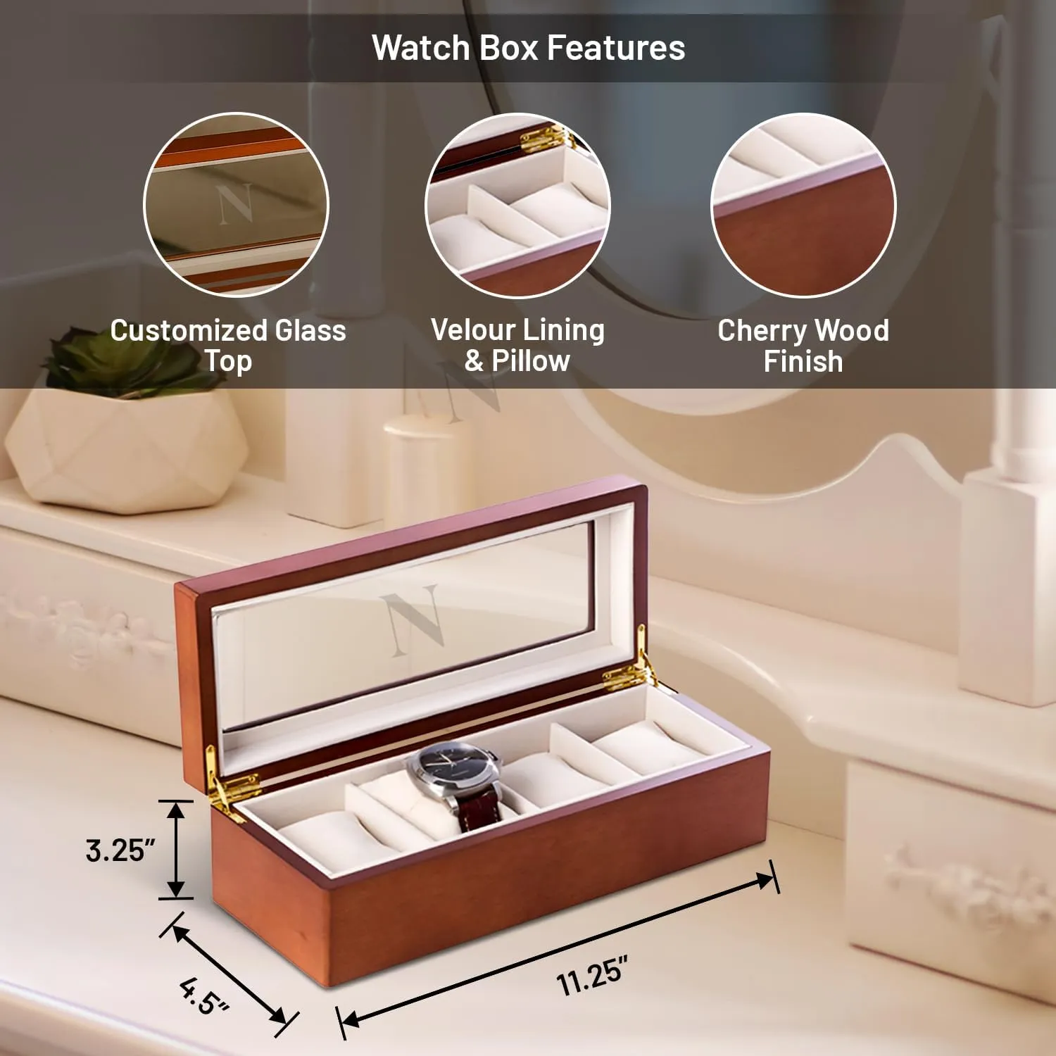 Custom Personalized 1-48 Slot Watch Box Organizer target flexible Americana portray epitomize Solid Wood with Glass Display Top Bey-Berk 