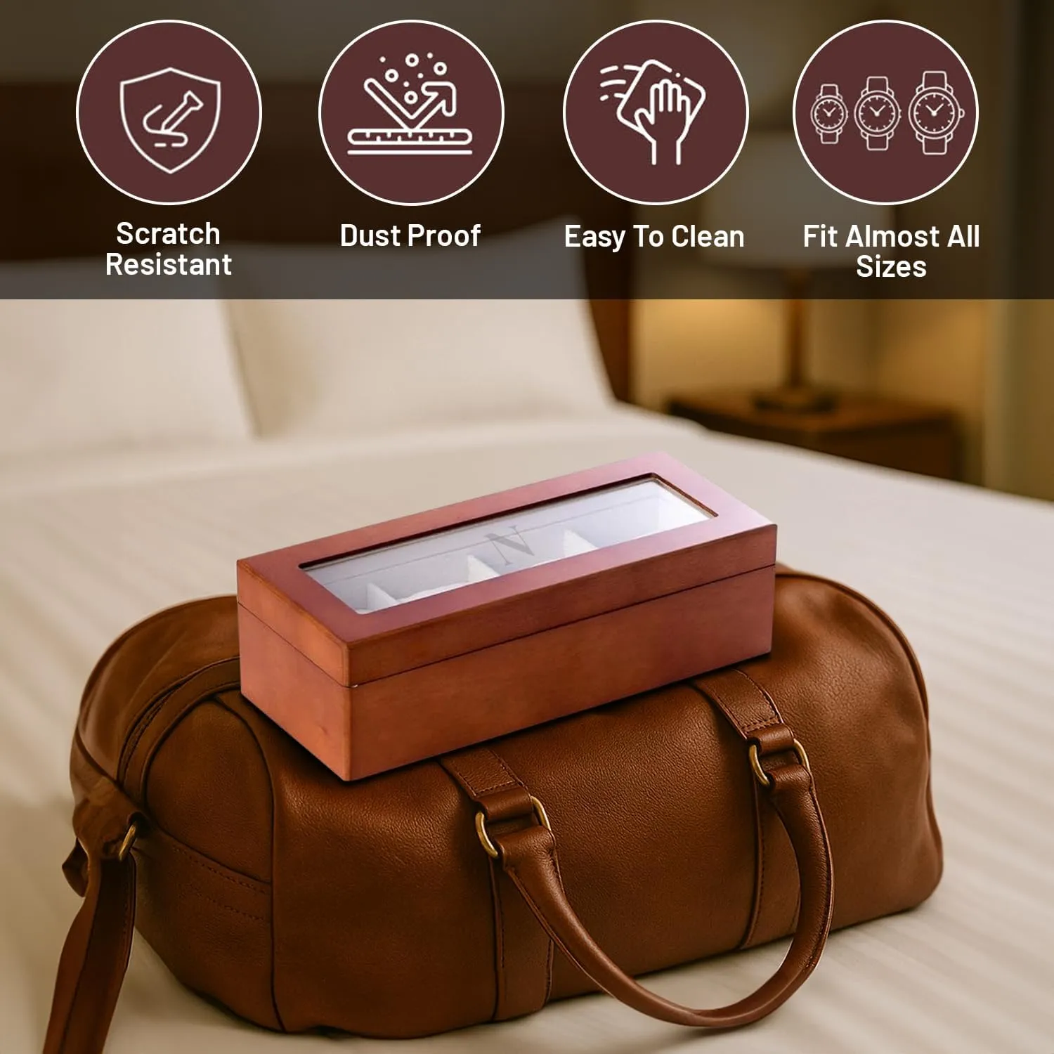 Custom Personalized 1-48 Slot Watch Box Organizer target flexible Americana portray epitomize Solid Wood with Glass Display Top Bey-Berk 