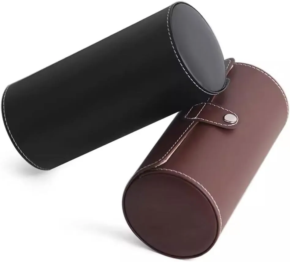 Cylinder Jewelry Storage Box with Velvet Lining, Durable Black/Brown Watch relic Display Box, 9x19.5cm Leather Watch Box for Men, Travel Watch Case, 