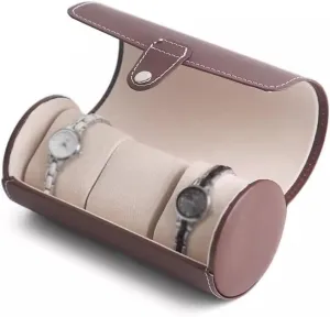 Cylinder Jewelry Storage Box with Velvet Lining, Durable Black/Brown Watch relic Display Box, 9x19.5cm Leather Watch Box for Men, Travel Watch Case, 