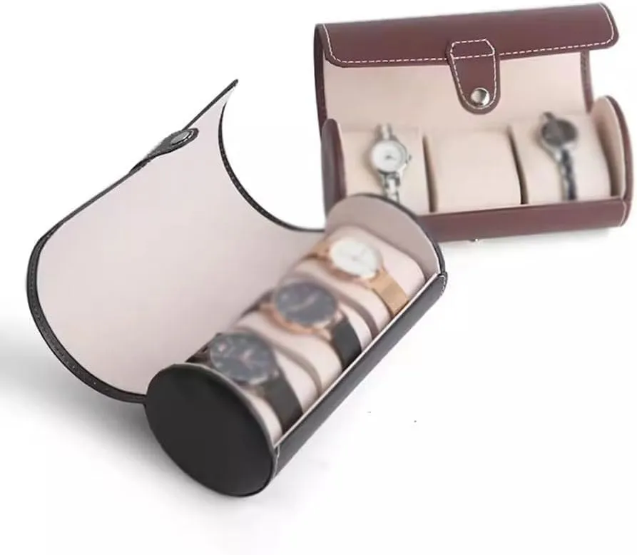Cylinder Jewelry Storage Box with Velvet Lining, Durable Black/Brown Watch relic Display Box, 9x19.5cm Leather Watch Box for Men, Travel Watch Case, 