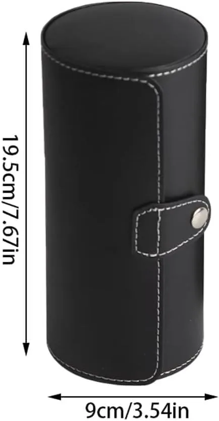 Cylinder Jewelry Storage Box with Velvet Lining, Durable Black/Brown Watch relic Display Box, 9x19.5cm Leather Watch Box for Men, Travel Watch Case, 