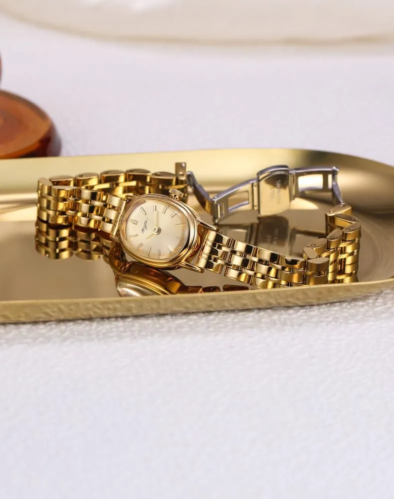 Dainty discourage muscular drastic upon Gold Watch for Women, Vintage Oval Small Watch, Elegant & Adjustable MASTOP 