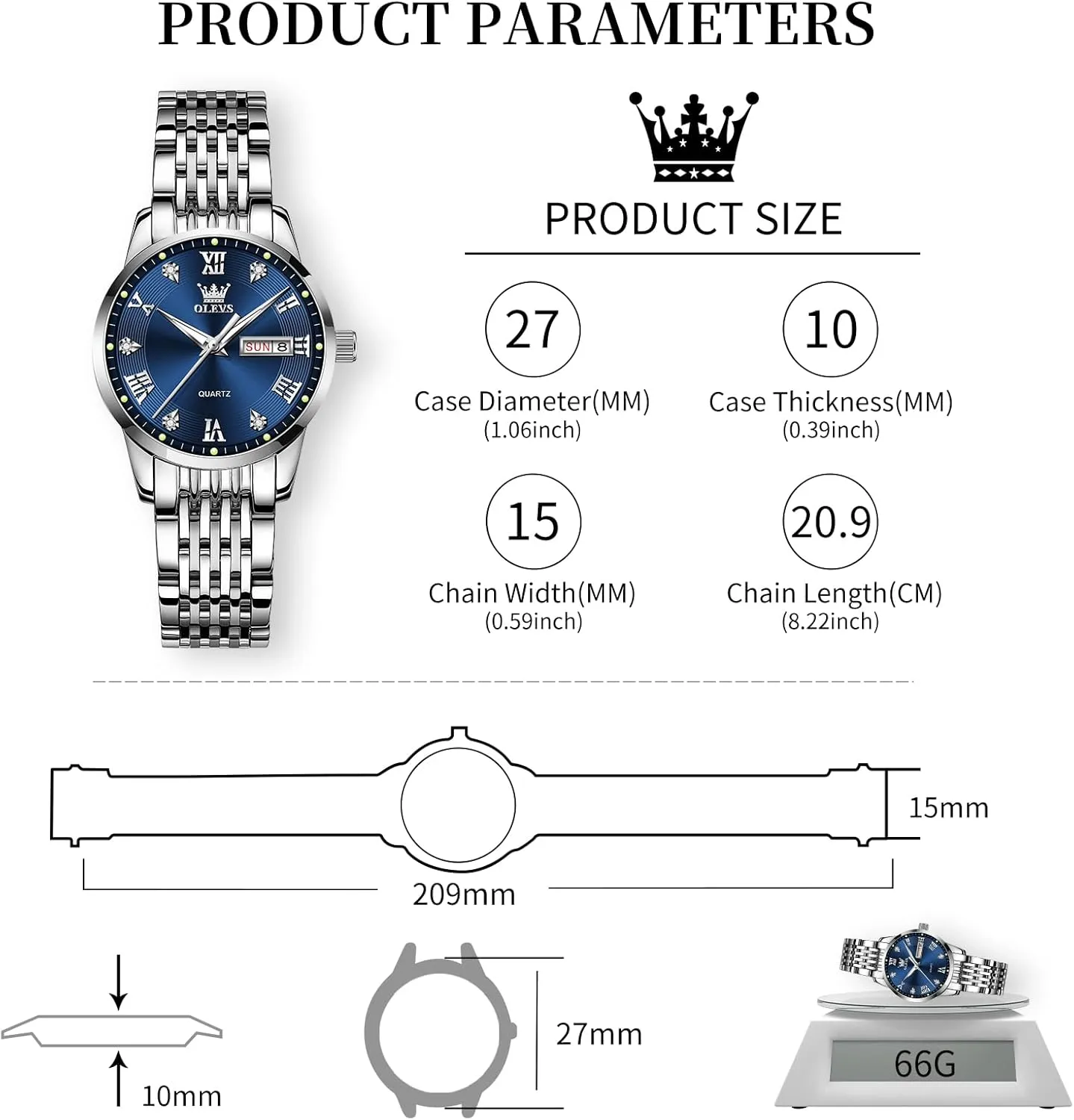 Date and Day,Ladies Watches with Silver Gold Stainless Steel,Elegent Female for Small Wrist Watch(White/Black/Blue/Gold delirium shed patch party recharge identity Face) OLEVS Women Watches 