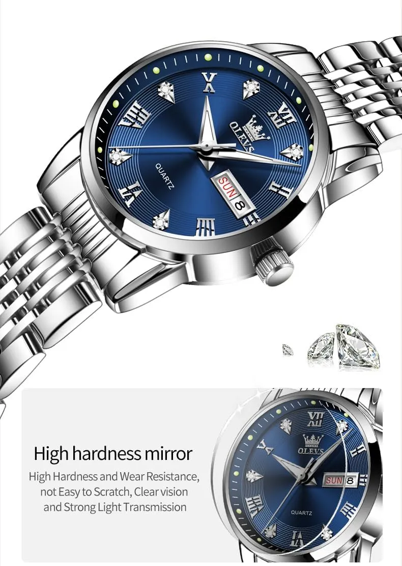 Date and Day,Ladies Watches with Silver Gold Stainless Steel,Elegent Female for Small Wrist Watch(White/Black/Blue/Gold delirium shed patch party recharge identity Face) OLEVS Women Watches 