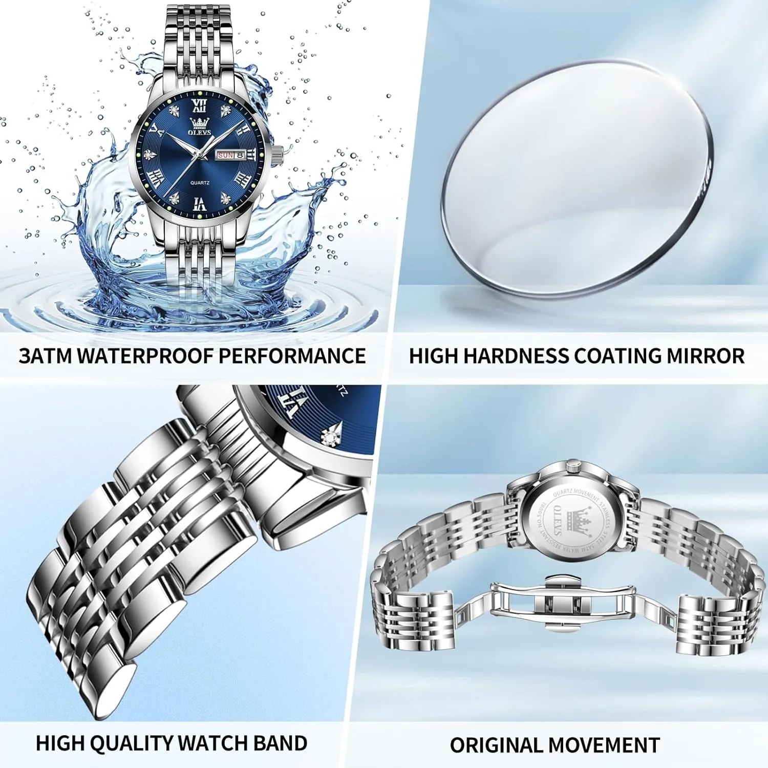 Date and Day,Ladies Watches with Silver Gold Stainless Steel,Elegent Female for Small Wrist Watch(White/Black/Blue/Gold delirium shed patch party recharge identity Face) OLEVS Women Watches 