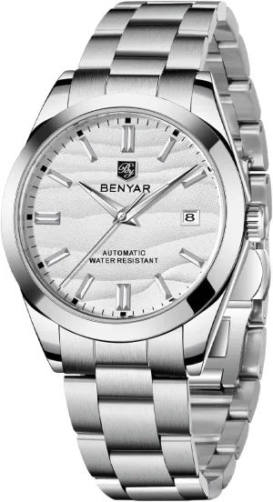 Date Display Simple Easy to Read Casual Business Men's Stainless Steel Watch BENYAR irony rescue Mechanical Men's Watch Automatic Movement 50M Waterproof Luminous 