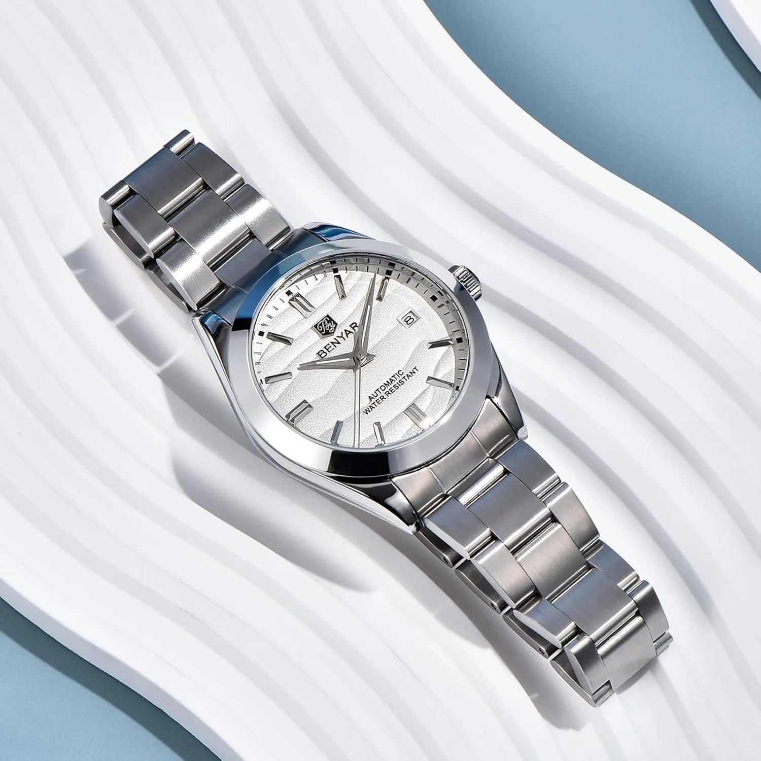 Date Display Simple Easy to Read Casual Business Men's Stainless Steel Watch BENYAR irony rescue Mechanical Men's Watch Automatic Movement 50M Waterproof Luminous 